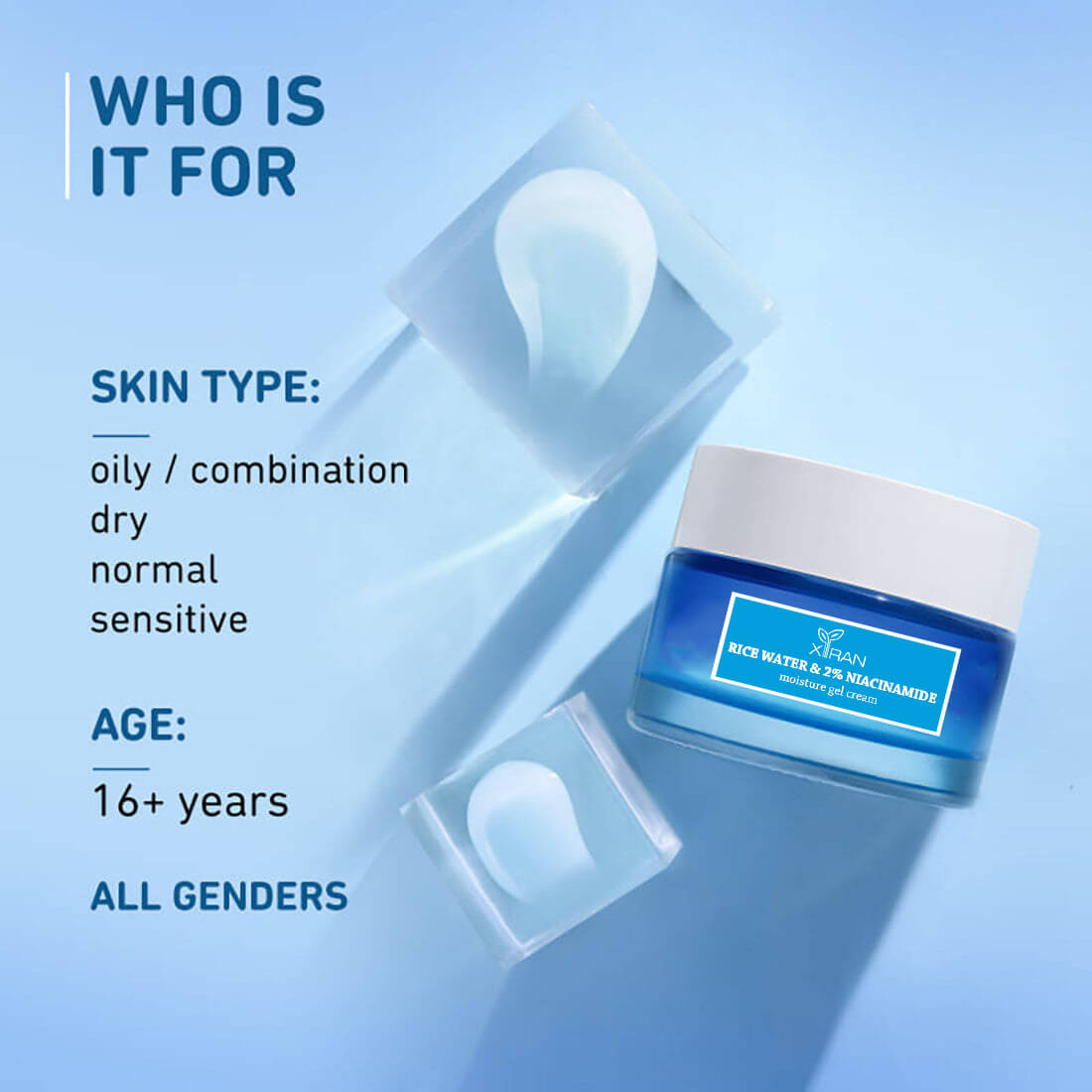 private label 2% niacinamide & rice water gel cream moisturizer